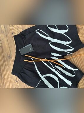 Rhude Black Knit Shorts with Tan Drawstrings